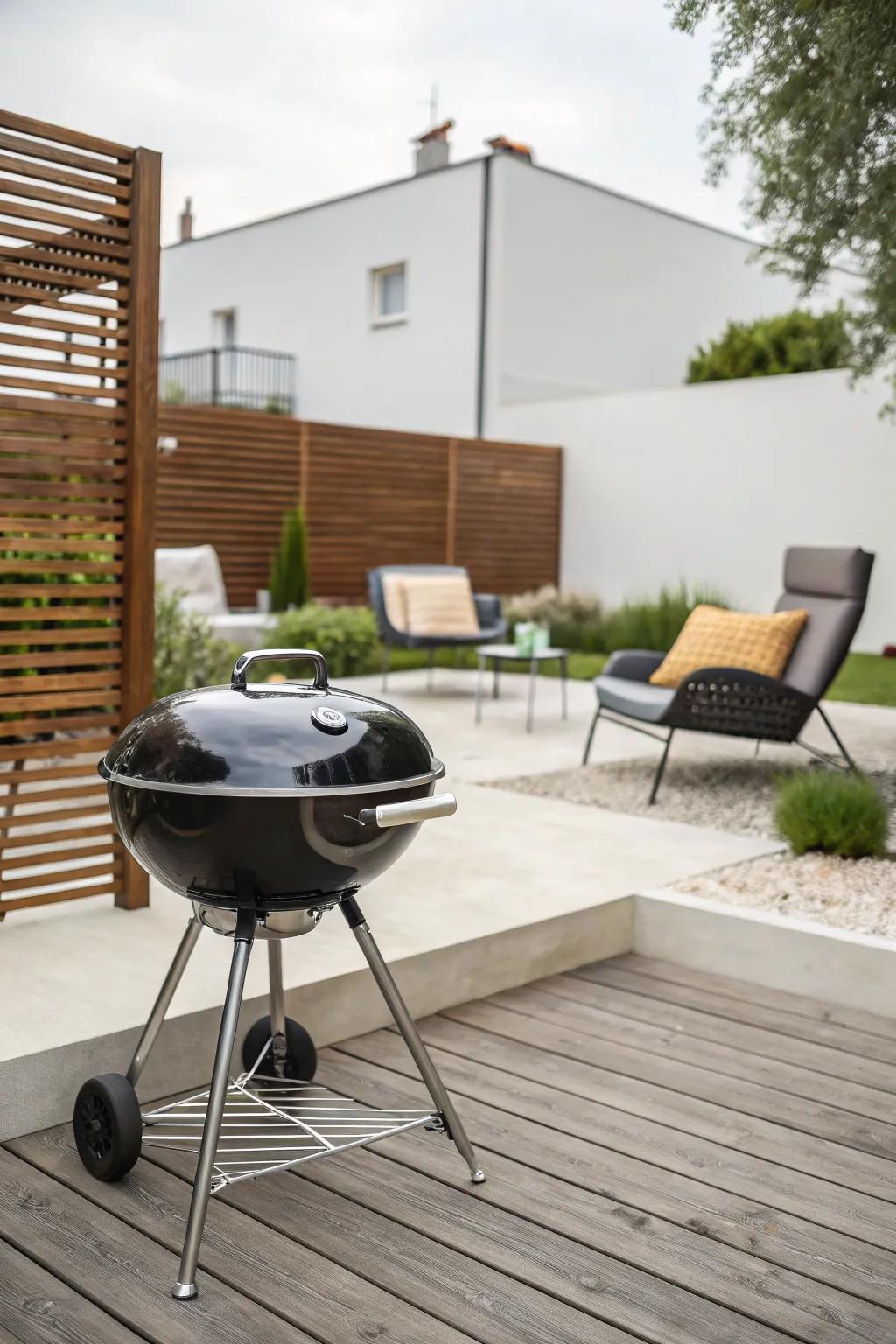 Modern metal barbecue for an elegant outdoor setting.