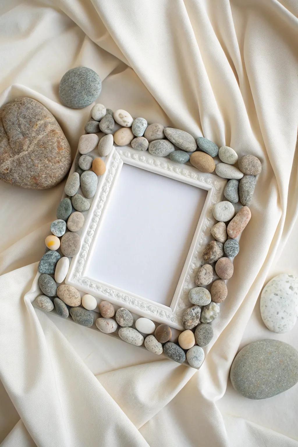 Showcase your most cherished memories with the tranquil elegance of a pebble art frame.
