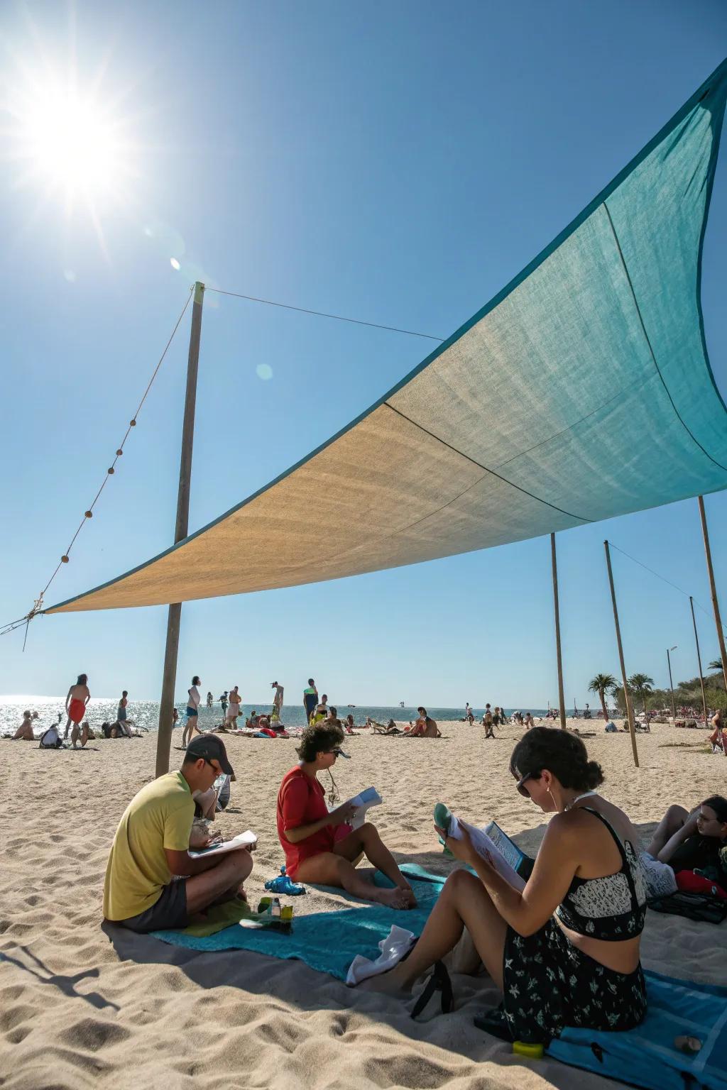 Fabric sail shades introduce both elegance and shelter to the beach.