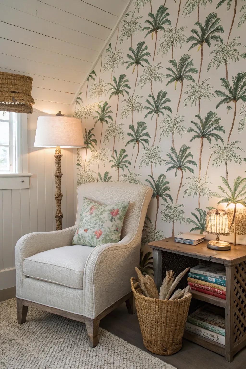 Welcome the tropical atmosphere inside using frond wallpaper.