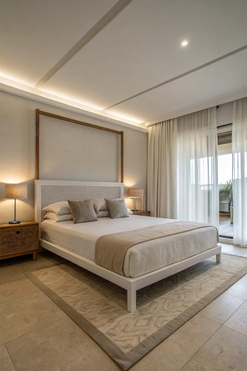 A simple bed base provides a calm and uncluttered style.