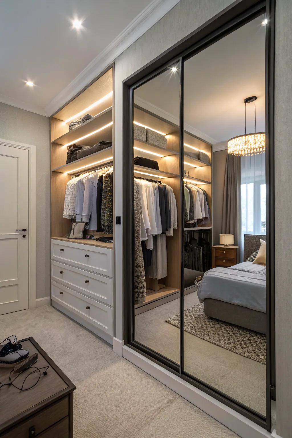 Mirrors not only meet practical needs but additionally visually broaden your closet space.
