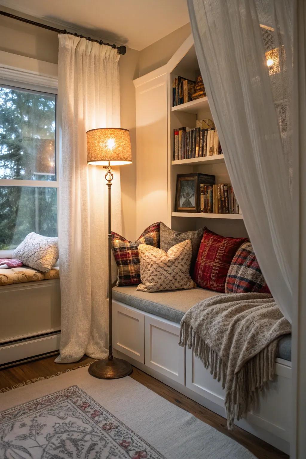 Settle into a captivating reading corner for valuable personal moments.