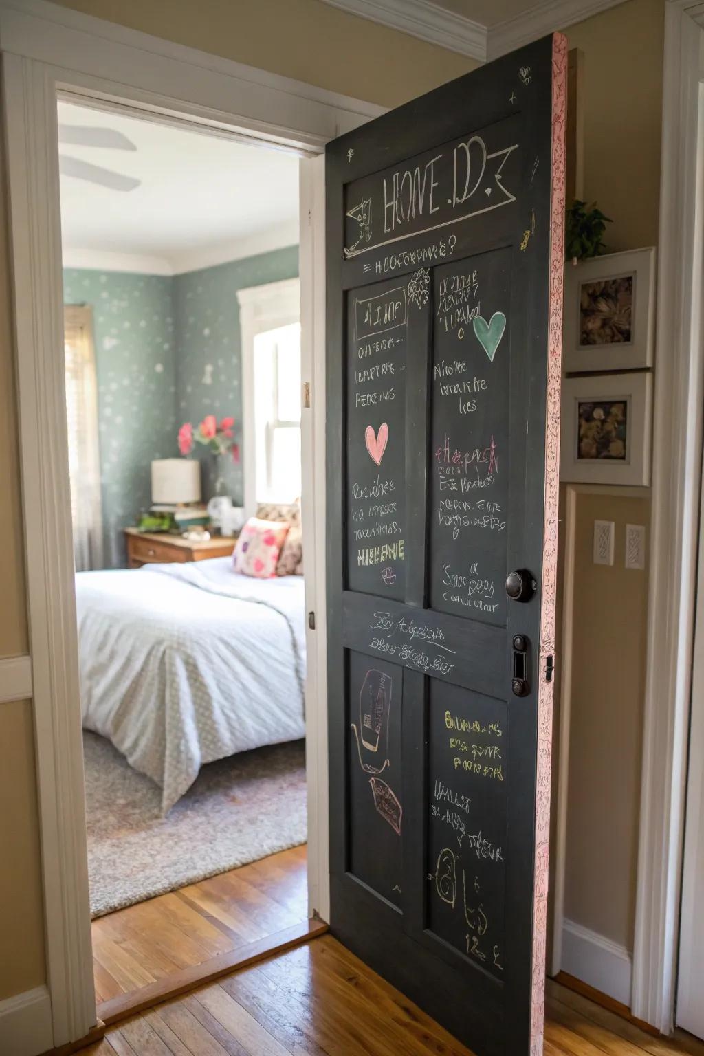 Slate coating transforms your door into a creative and practical area.
