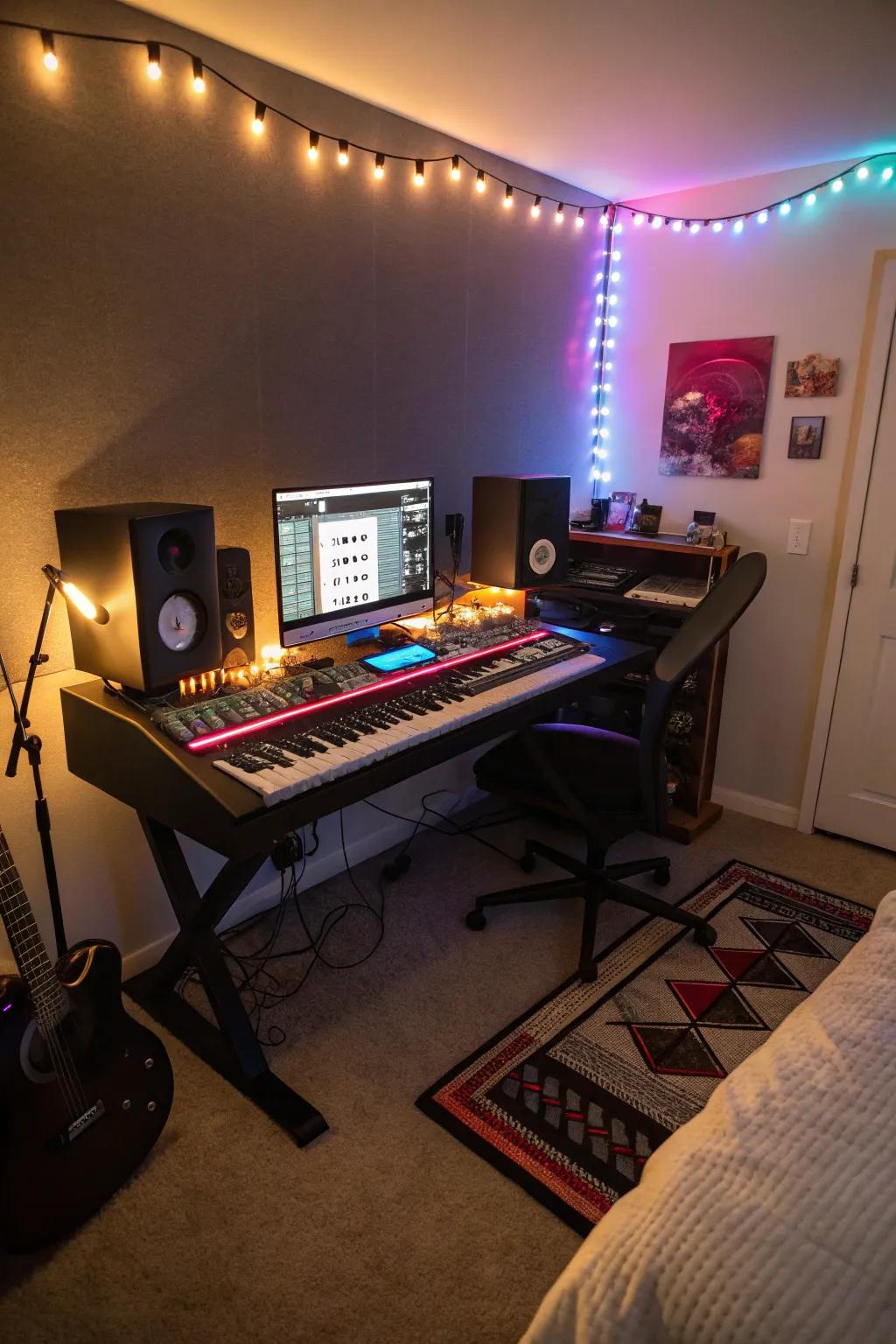 Improve your creative space with ambient lighting to create the ideal mood for music creation.