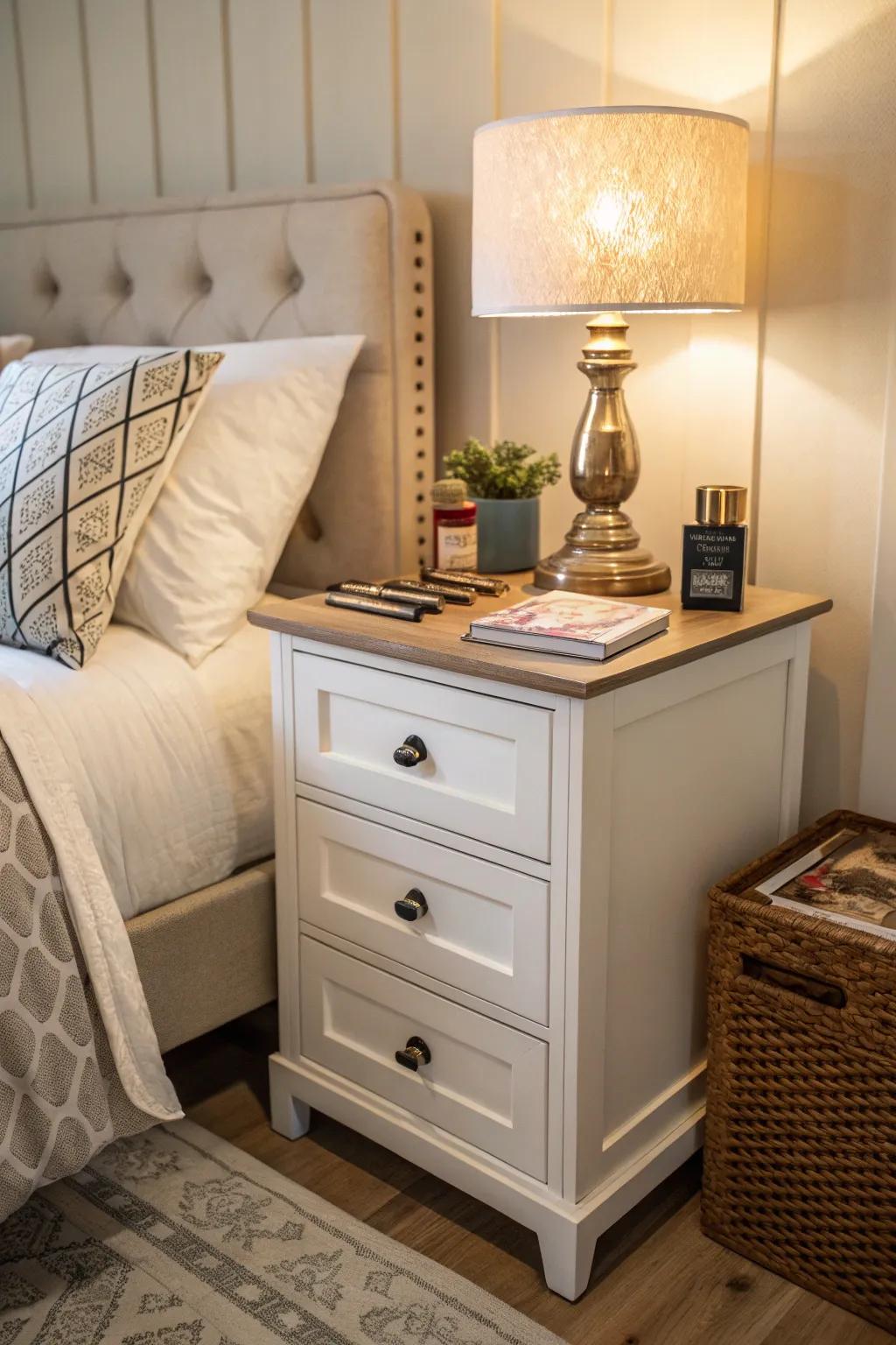 Maintain all your bedside essentials well-organized with a functional nightstand.