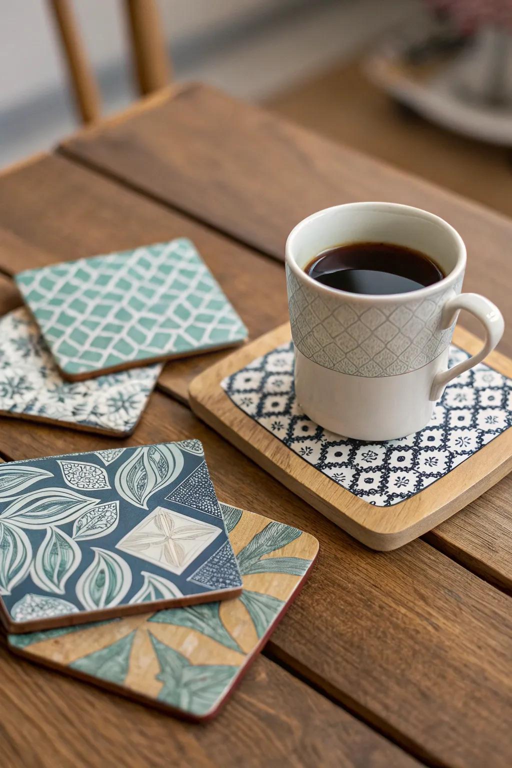 Distinctive base protectors add charm to any table setting while safeguarding surfaces.