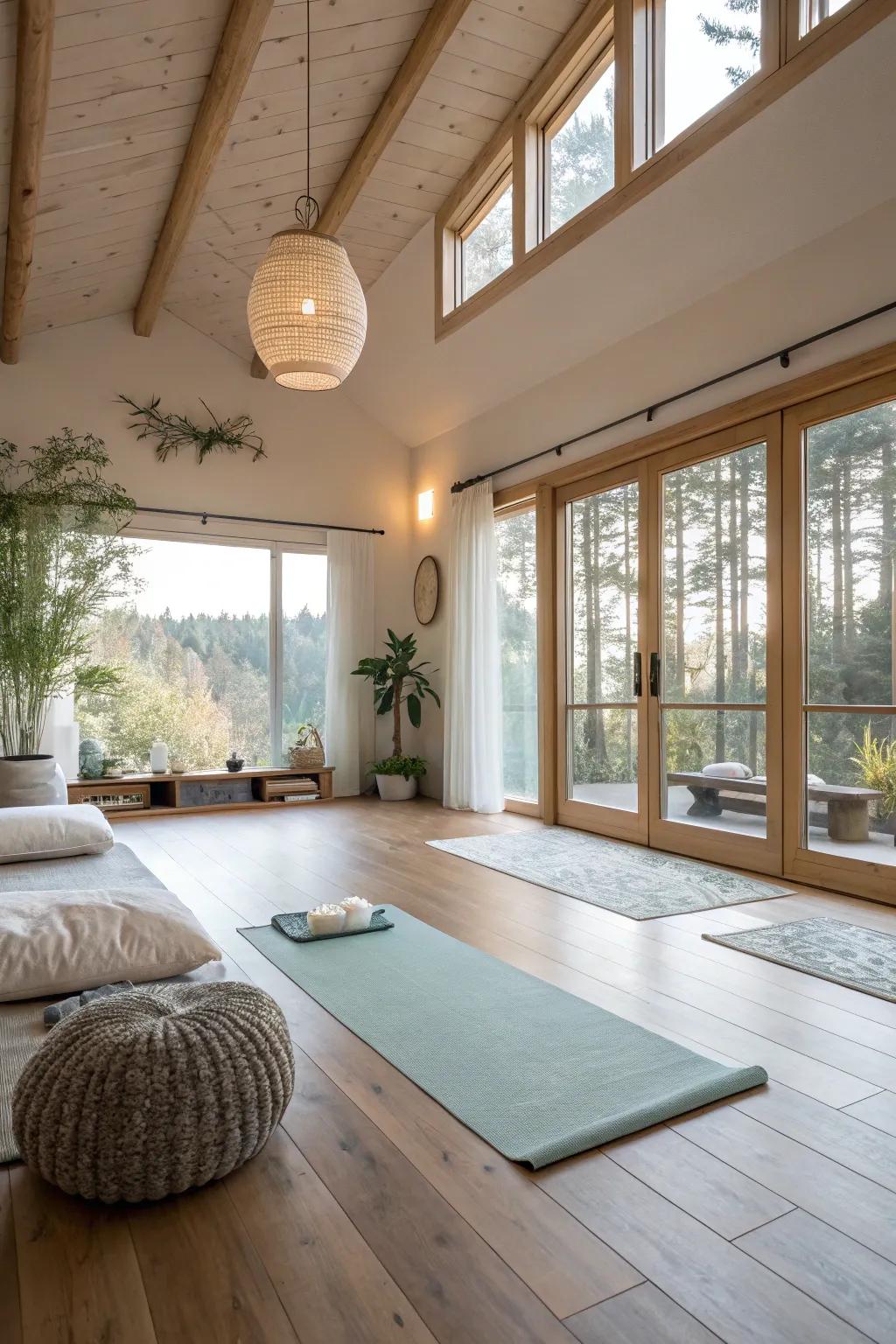 Wood flooring brings elegance and warmth to your workout space.