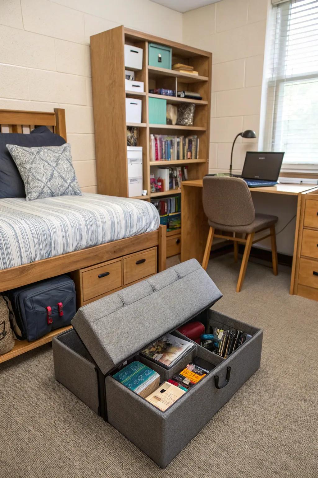 Chic storage through multi-functional furniture.