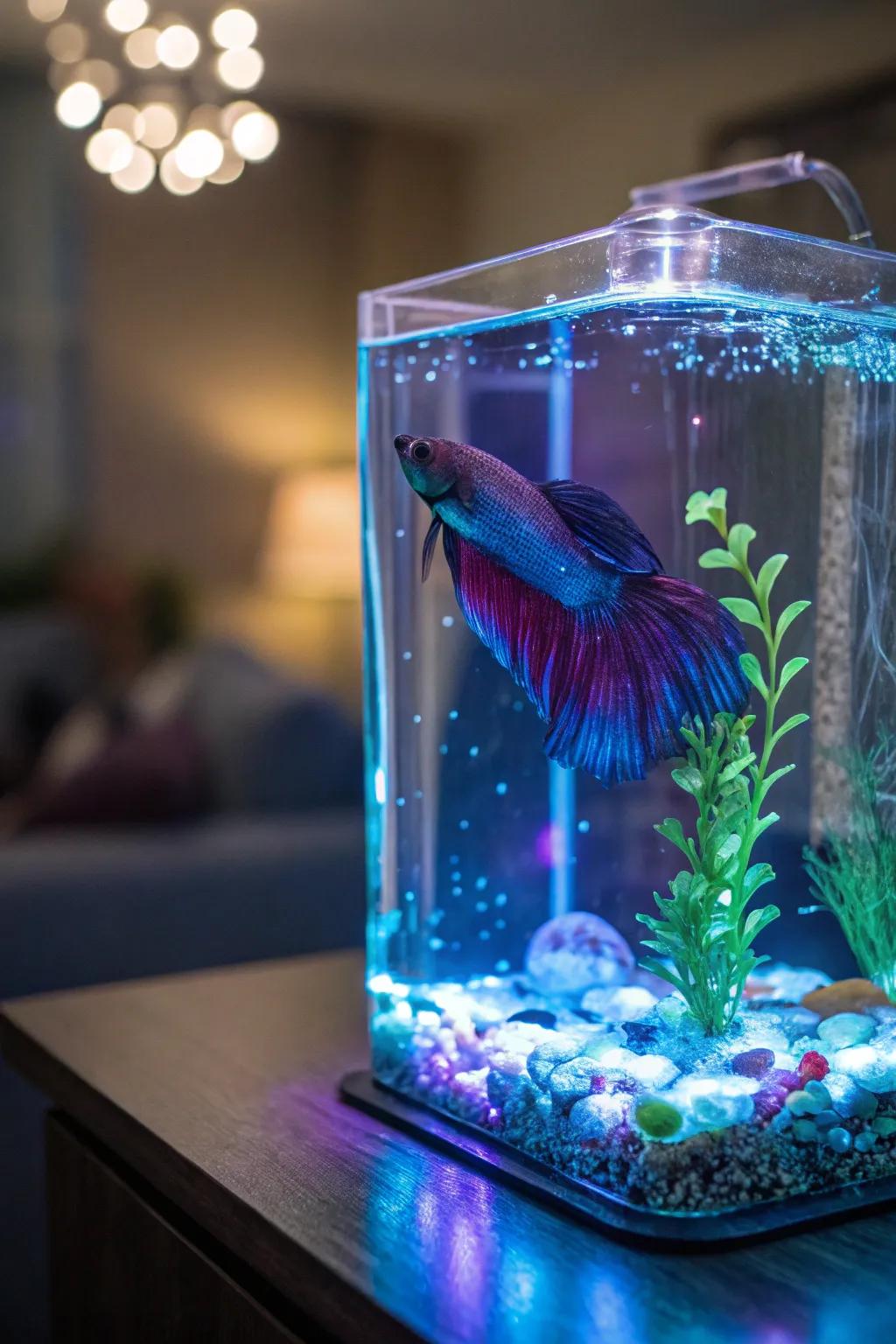 Illumination intensifies the vibrant shades of your betta.