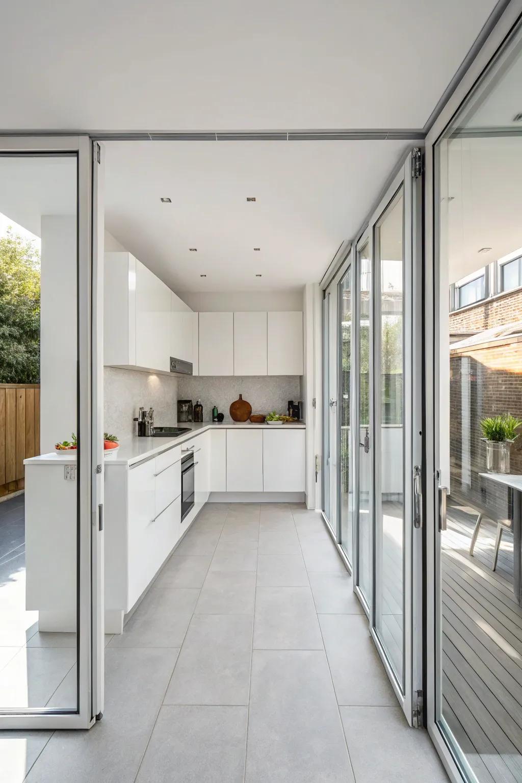 Realize minimalistic sophistication using metal-framed folding doors.