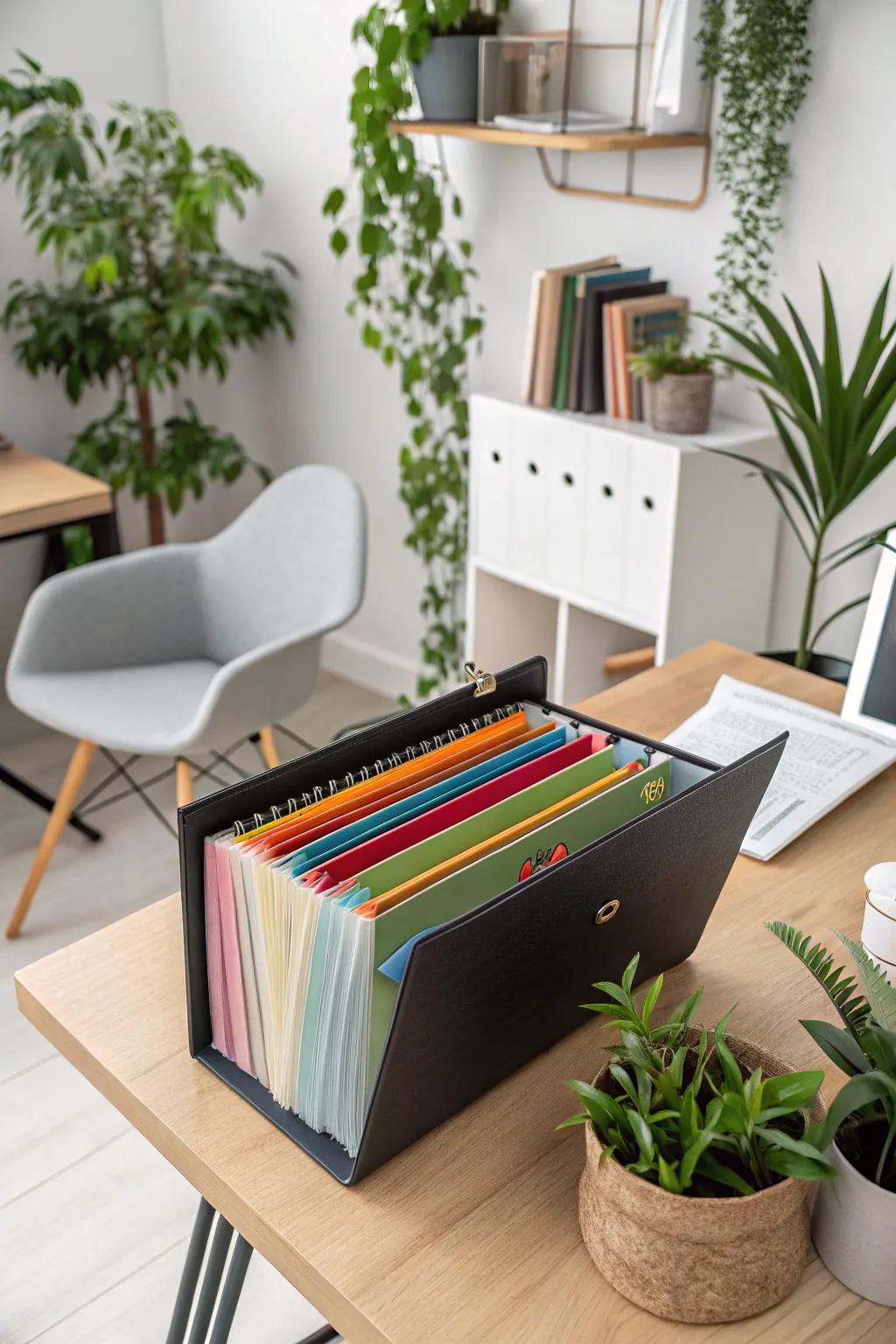 Organizing payments is a breeze with color-arranged files.