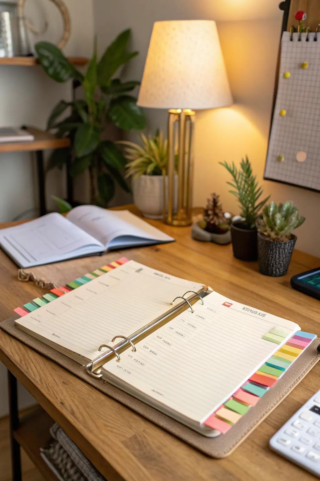 A binder with dividers and tabs creating flawlessly organized sections.