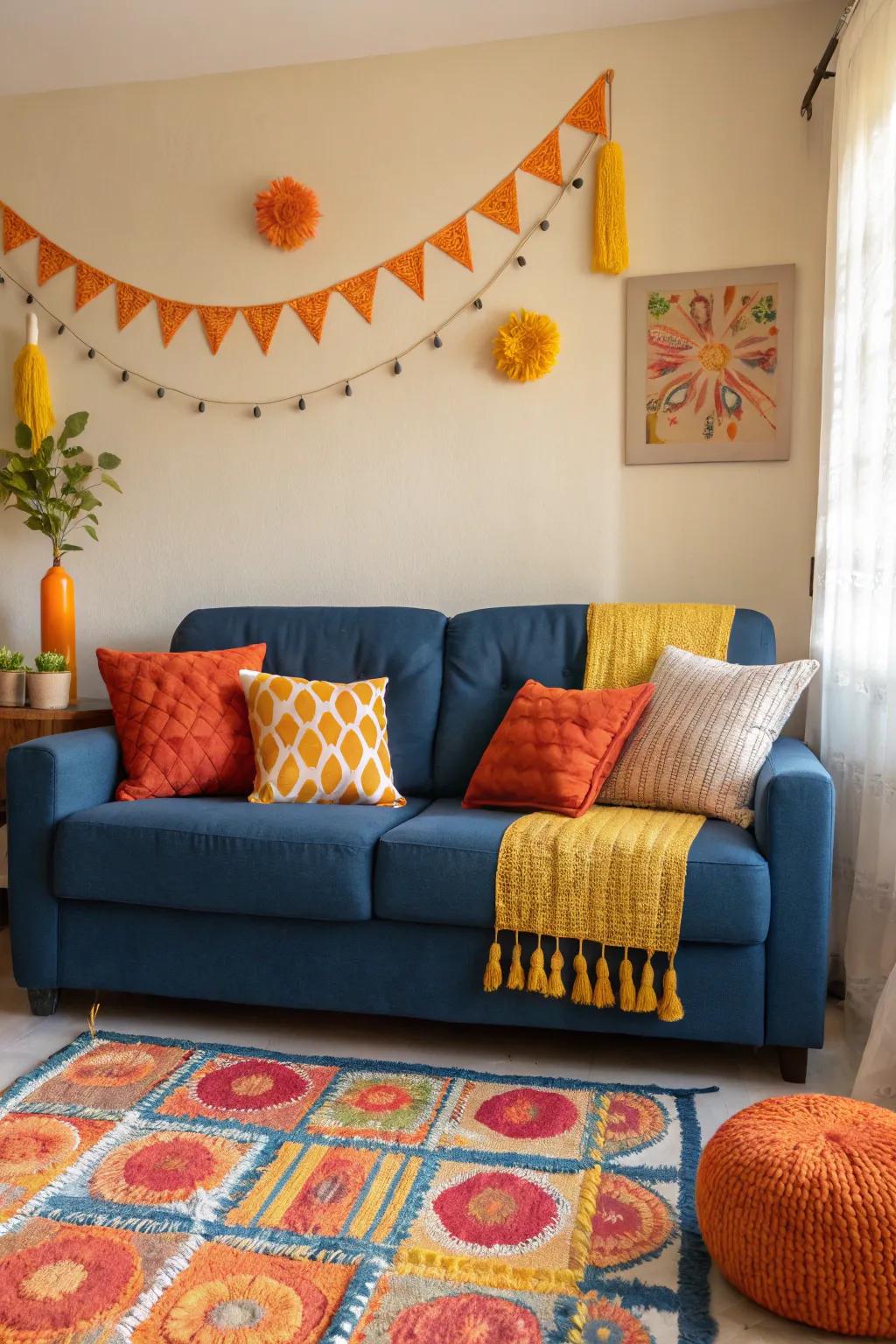 Amplifying shades impart liveliness and warmth to the area.