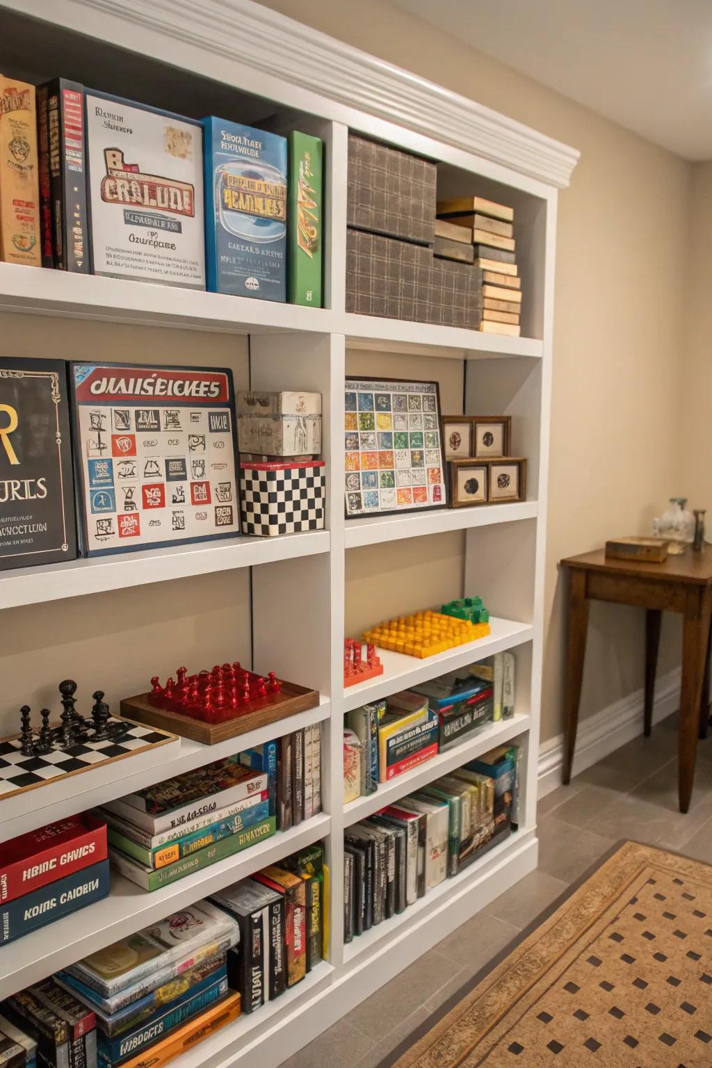 Arrange and display your board games through streamlined shelving solutions.