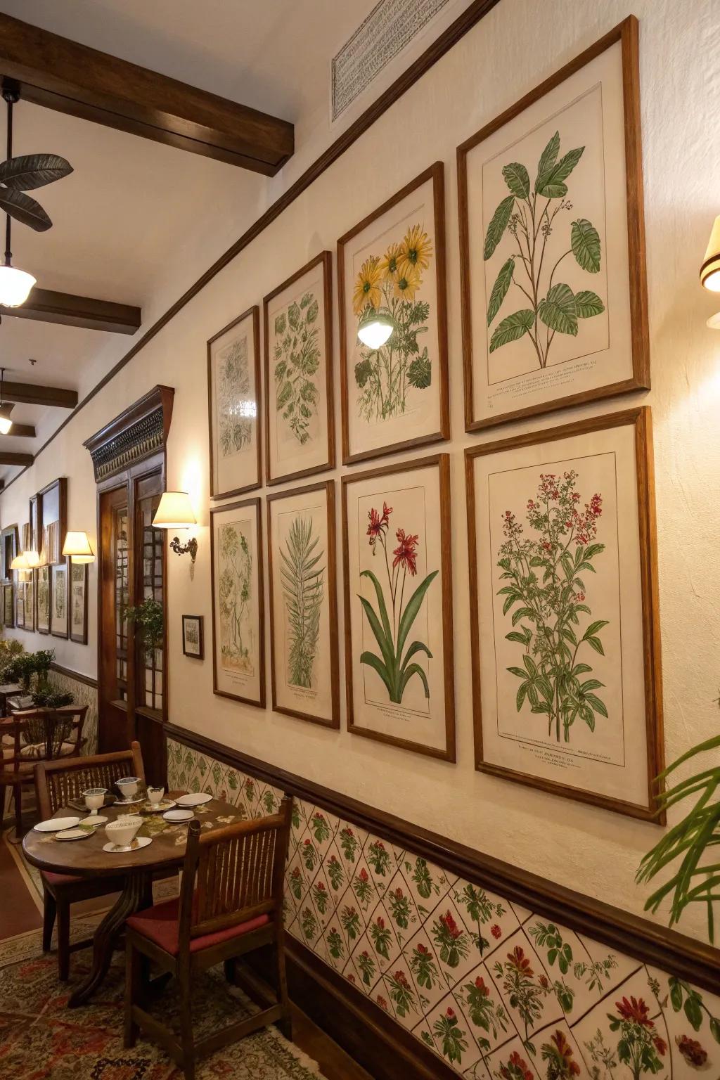 Botanical imprints saturate the space with a natural influence.