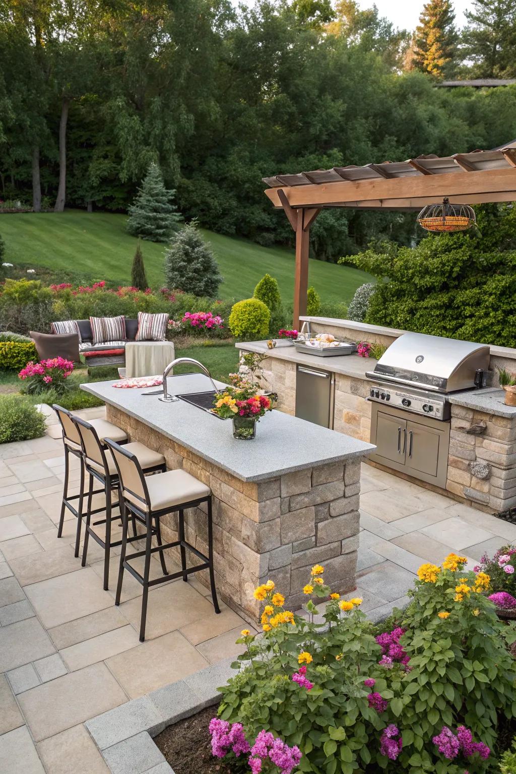 A corner BBQ design that fosters chatter.