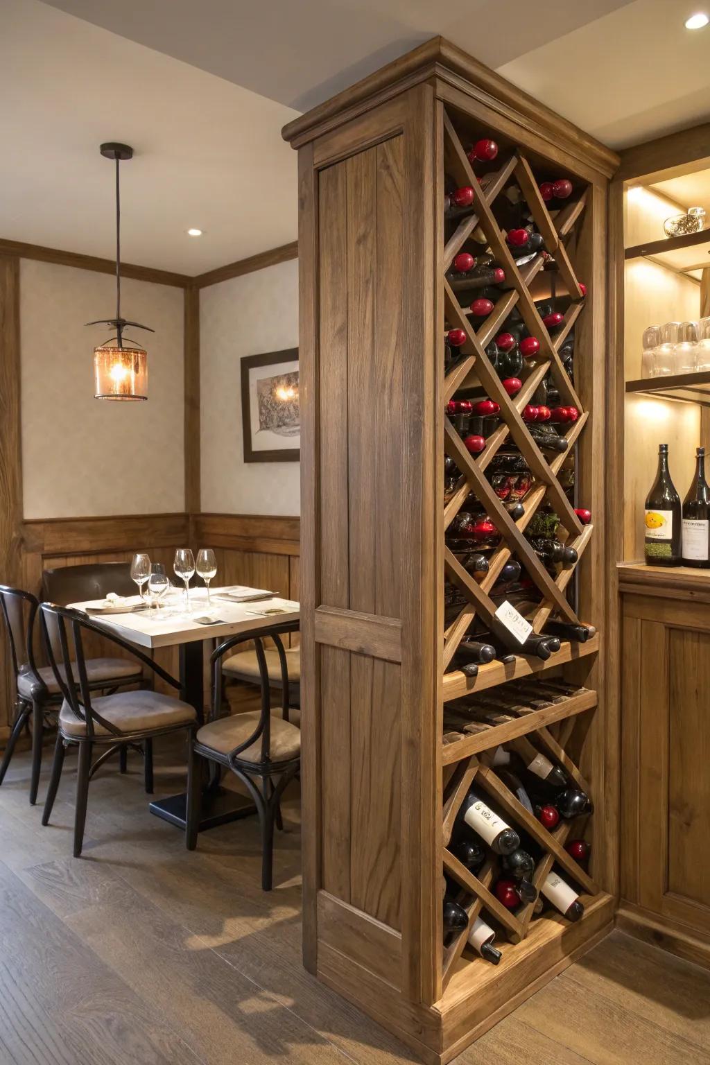 Corner wine racks present unique storage options that boost space and style.