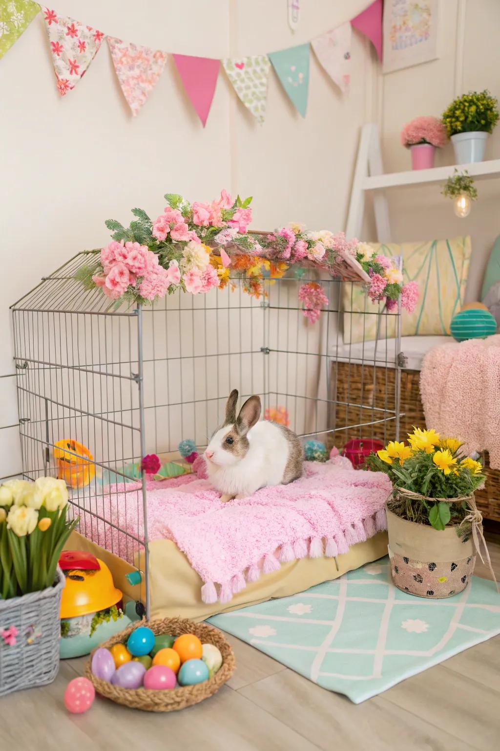 A creatively themed bunny enclosure that enhances your home decor.
