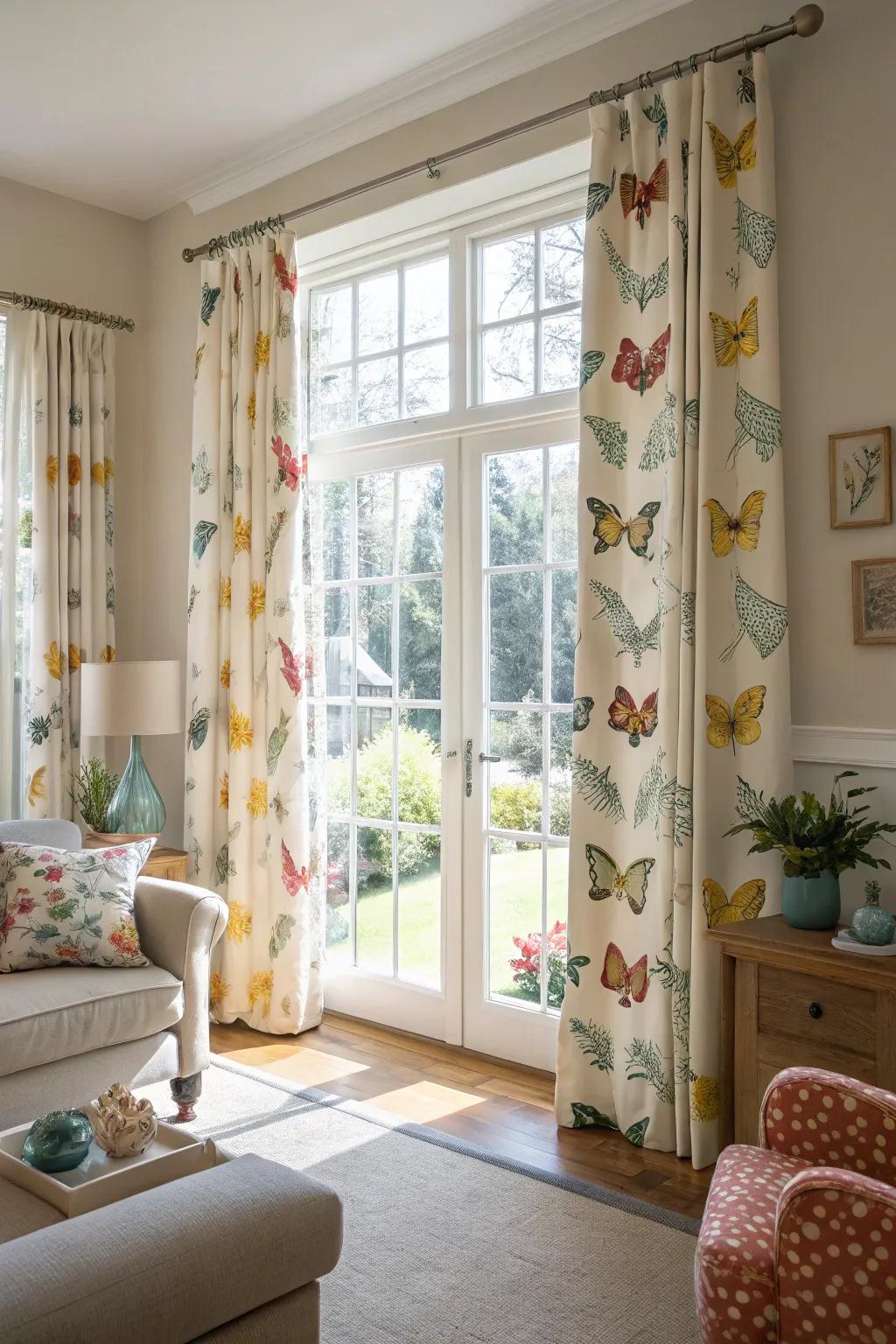 Butterfly window coverings invite nature inside.