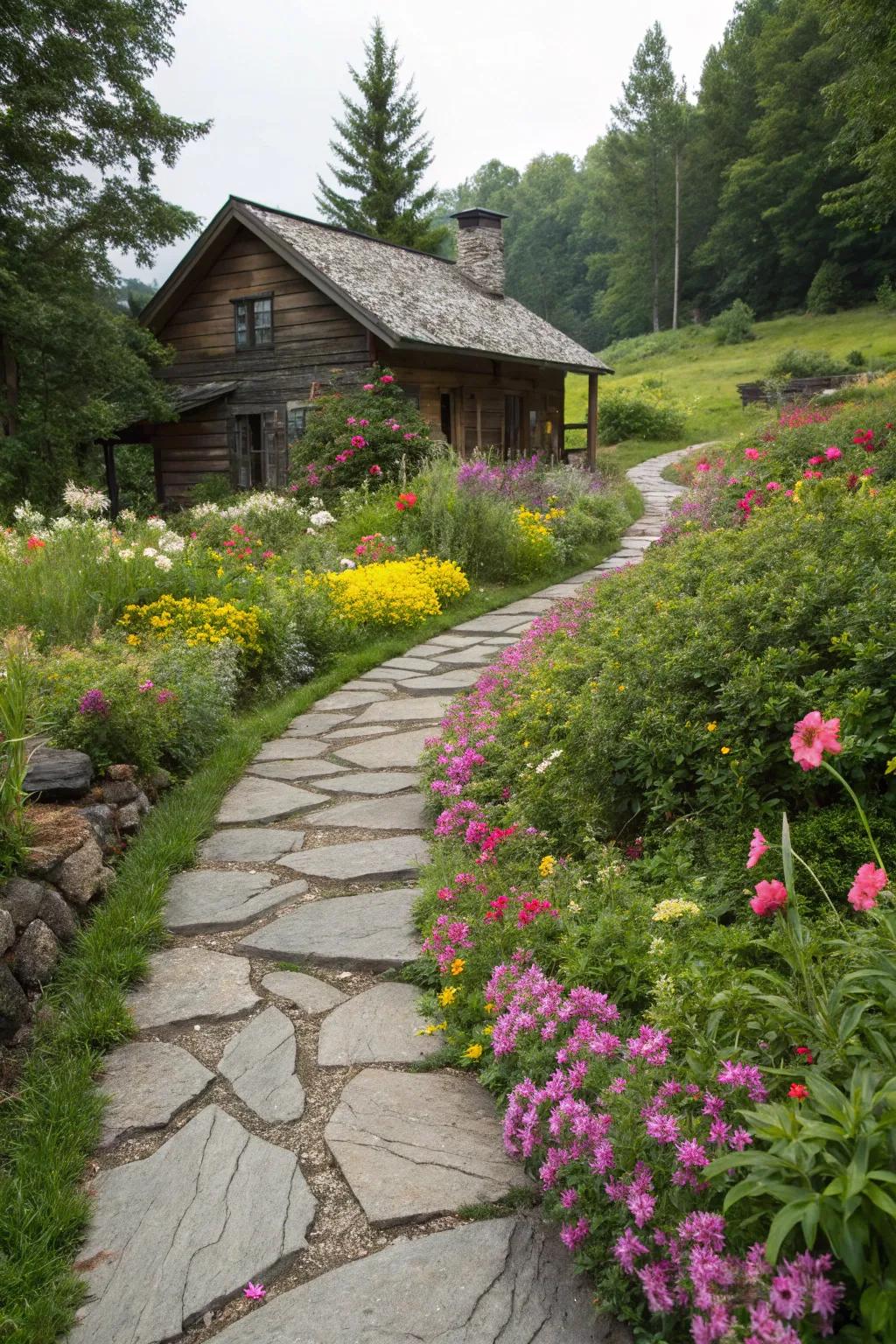 Stone-paved walkways enrich countryside charm and usher guests through your garden.