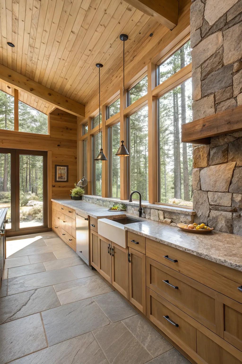 A contemporary kitchen featuring countryside details, perfect for a cabin vibe.