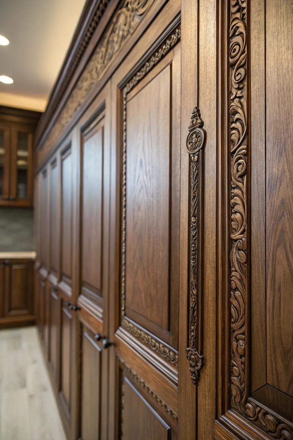 Lumber strips augment the elegance of these woodwork panels.