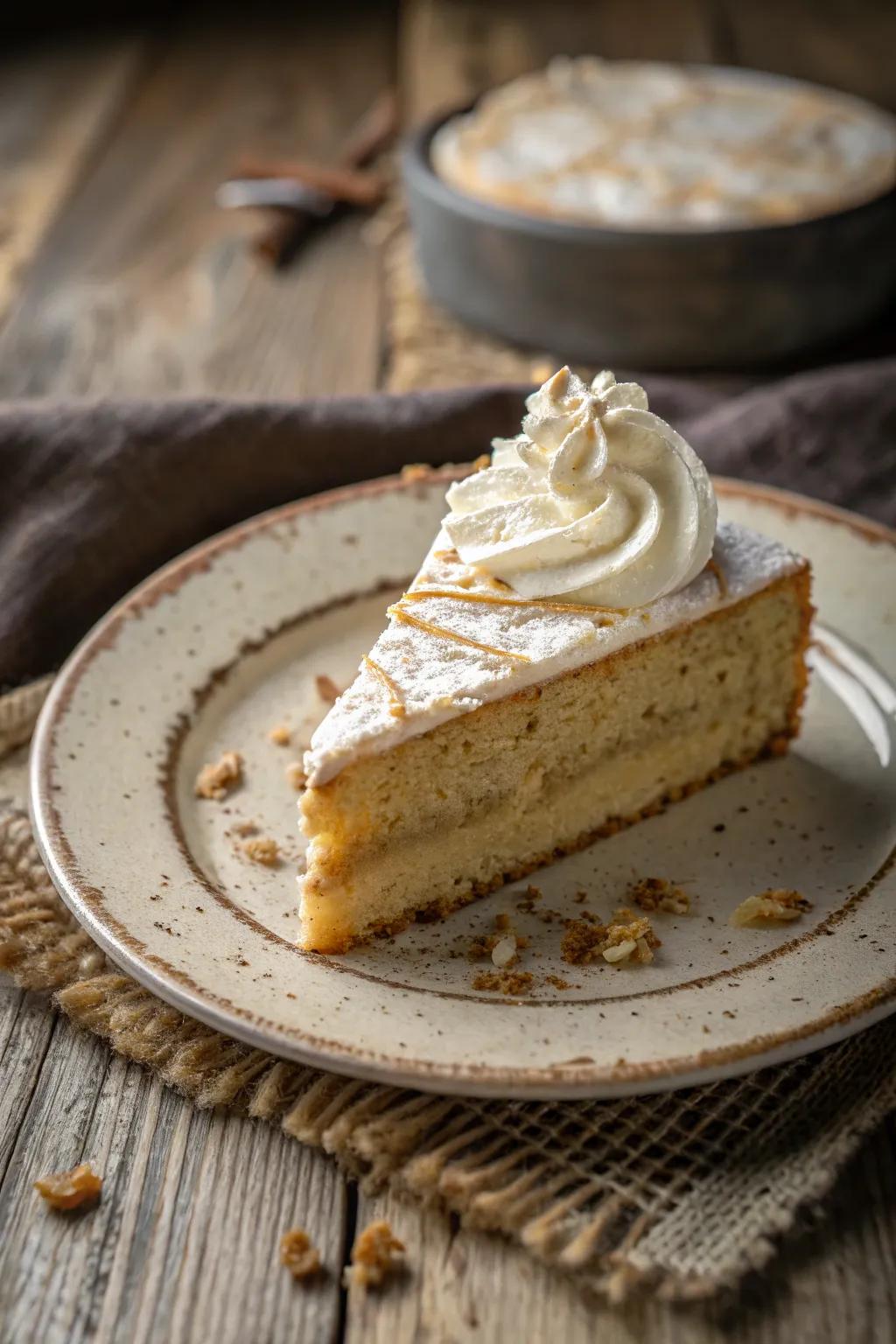 Whipped cream adds a luxurious feel to any cake slice.
