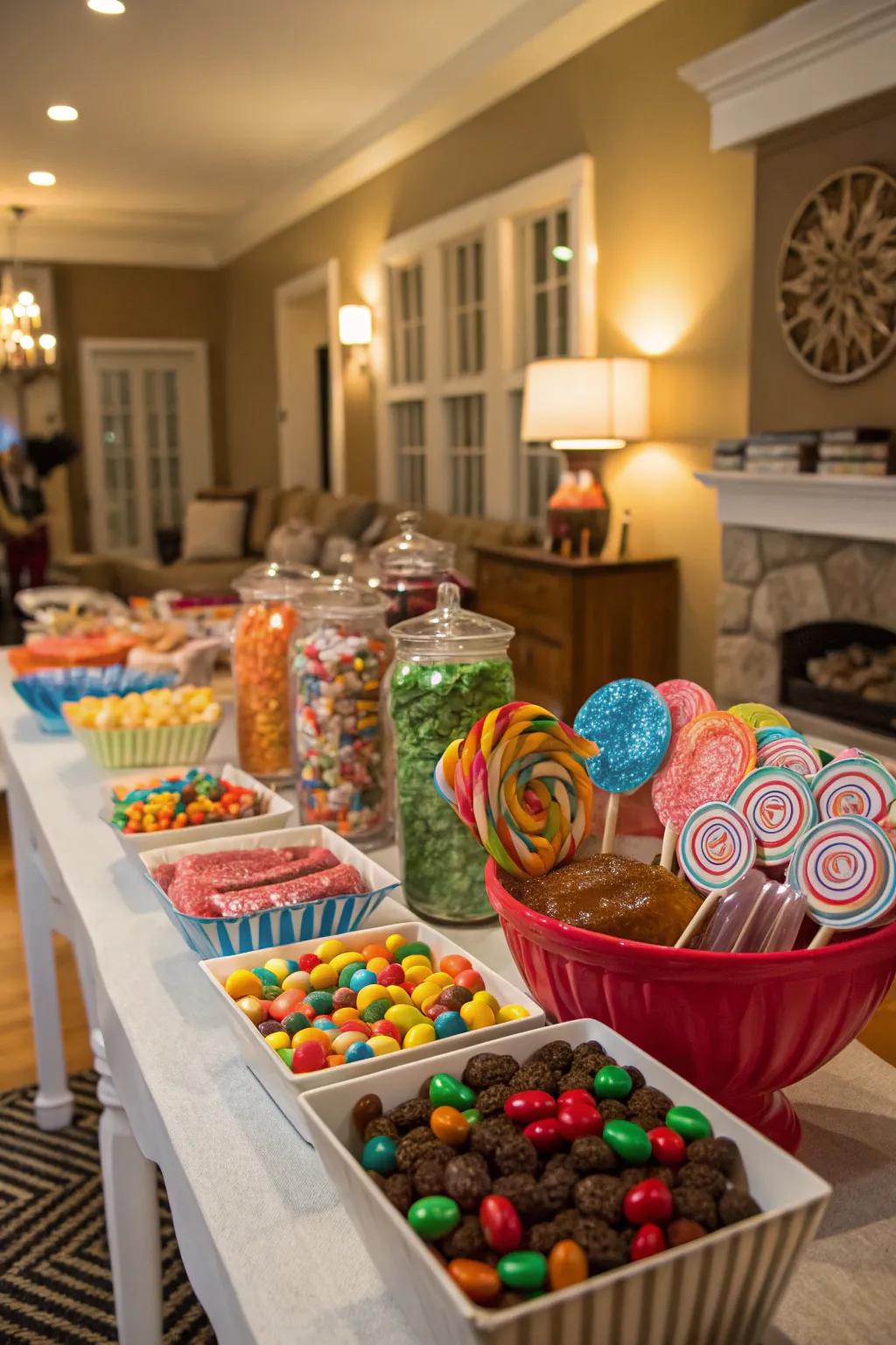 A sweets table overflowing with a delicious assortment of treats