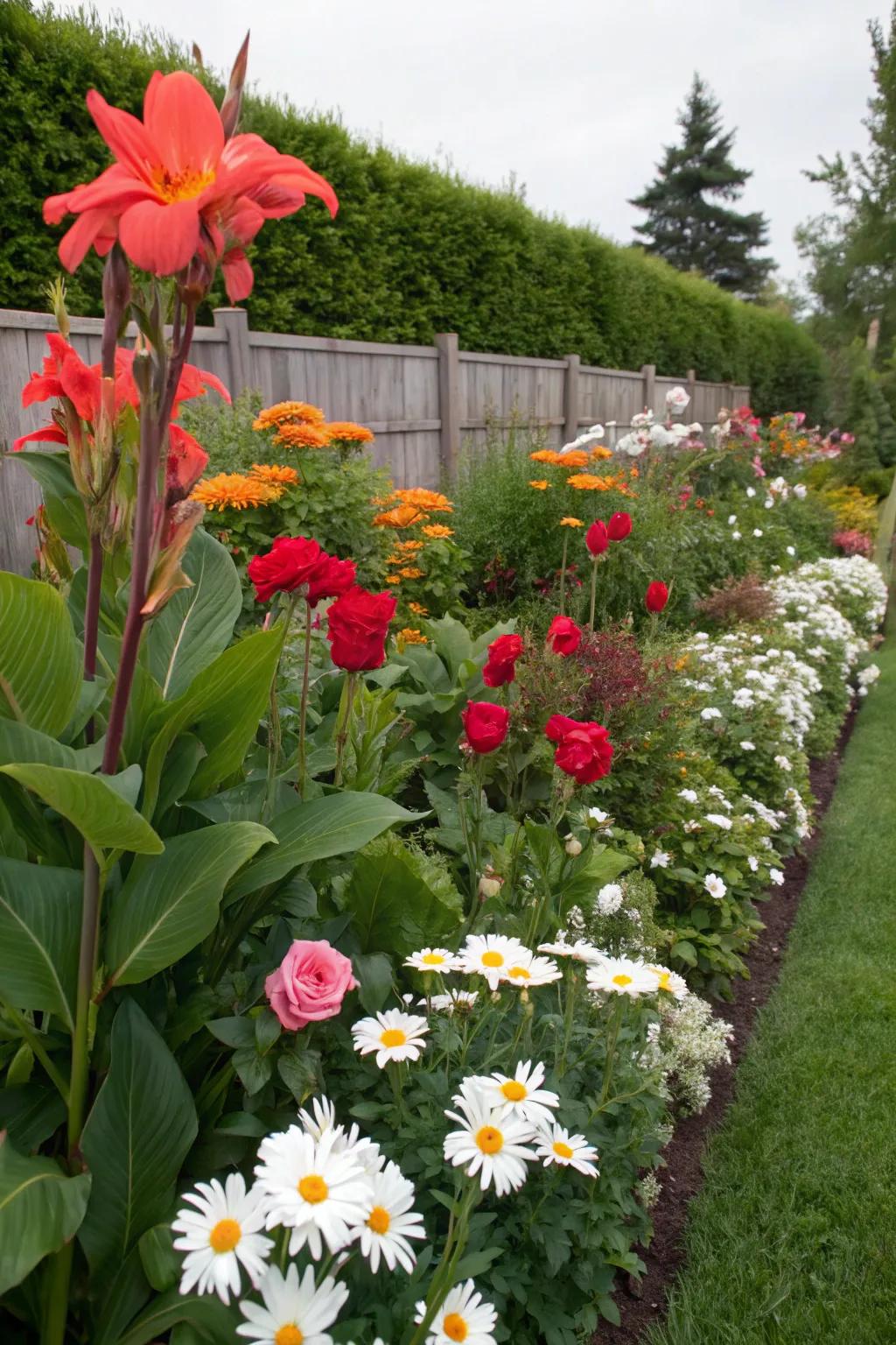 Blooming sticks contribute depth and color to assorted bloom beds.