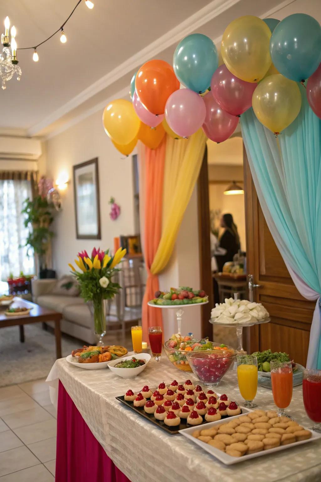 A colorful backdrop draws attention to the beauty of the table.