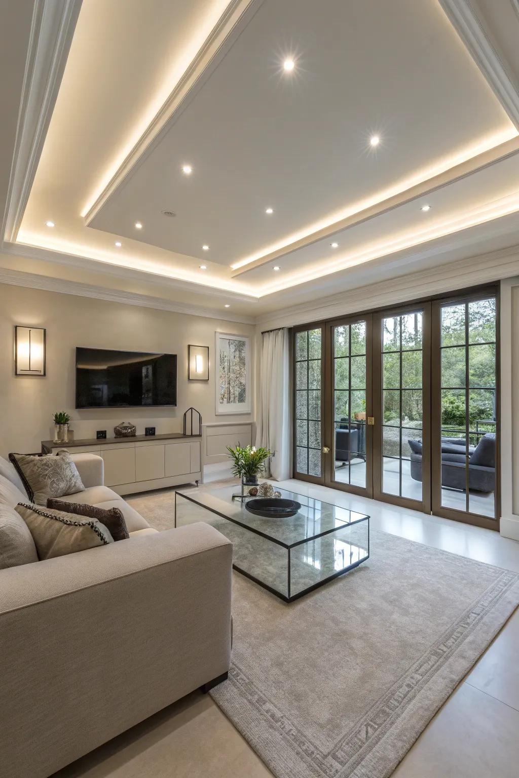 Maximum illumination is provided by recessed lighting with a minimalist touch.