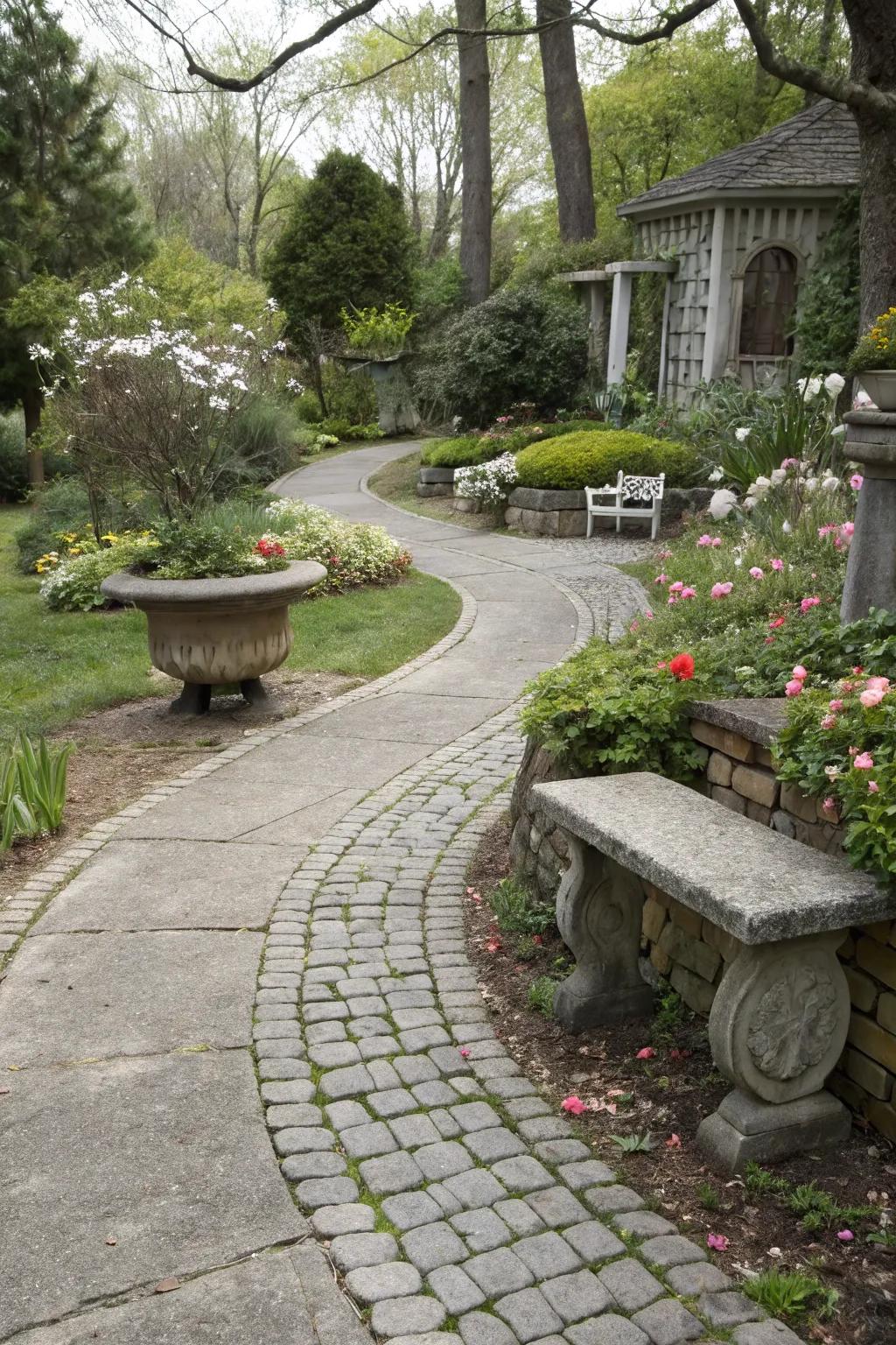 Stone tile walkway showcasing a classic cobblestone design for enduring elegance.