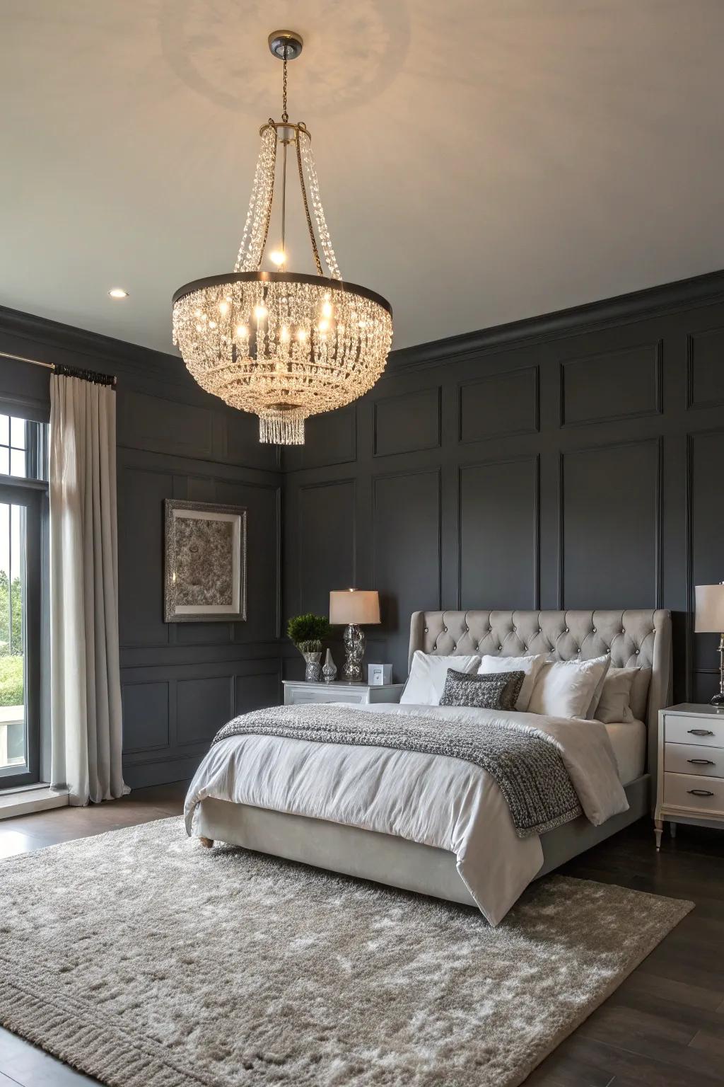 Illumination that accentuates the sophistication of an ash-themed bedroom.
