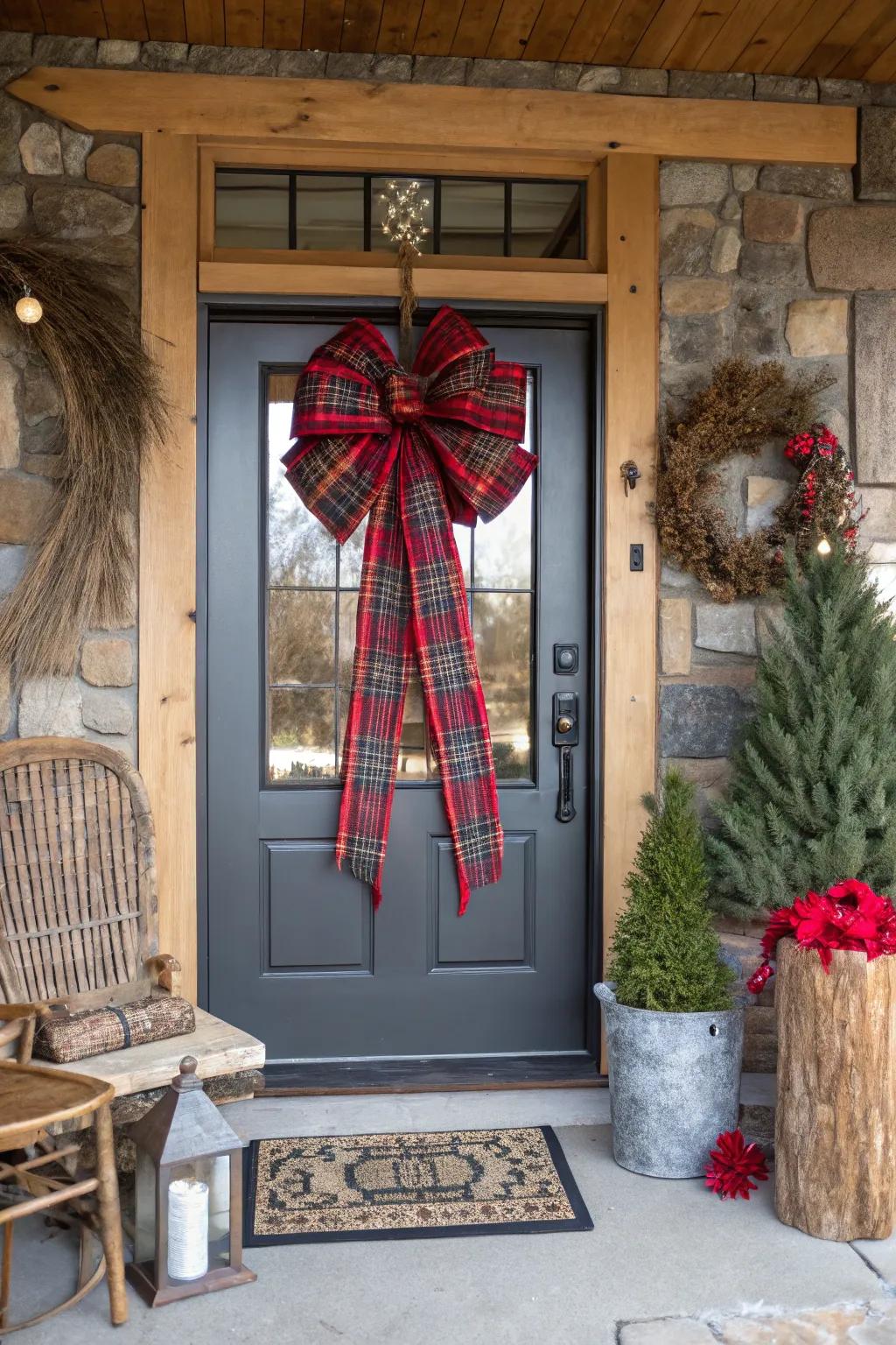 Cosy up your doorway with an attractive tartan bow.
