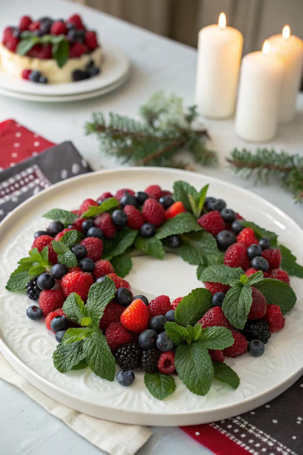 A refreshing berry wreath to decorate your holiday table.