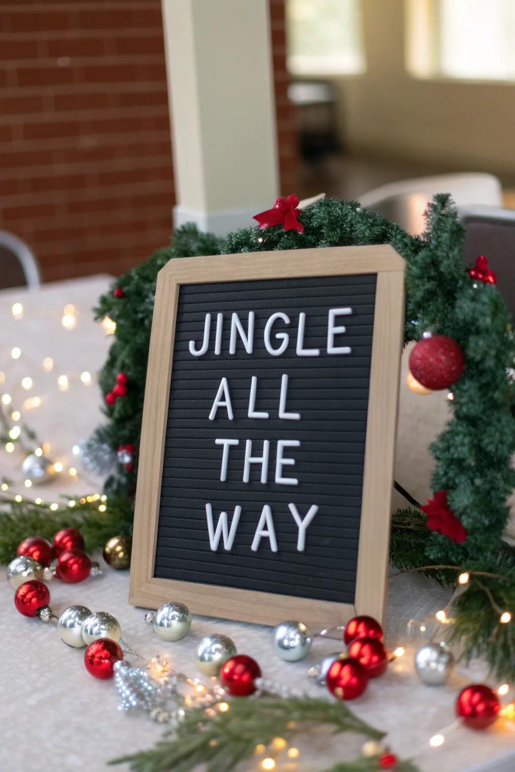 A vibrant 'Dash through the snow' board with bells contributing a melodic charm.