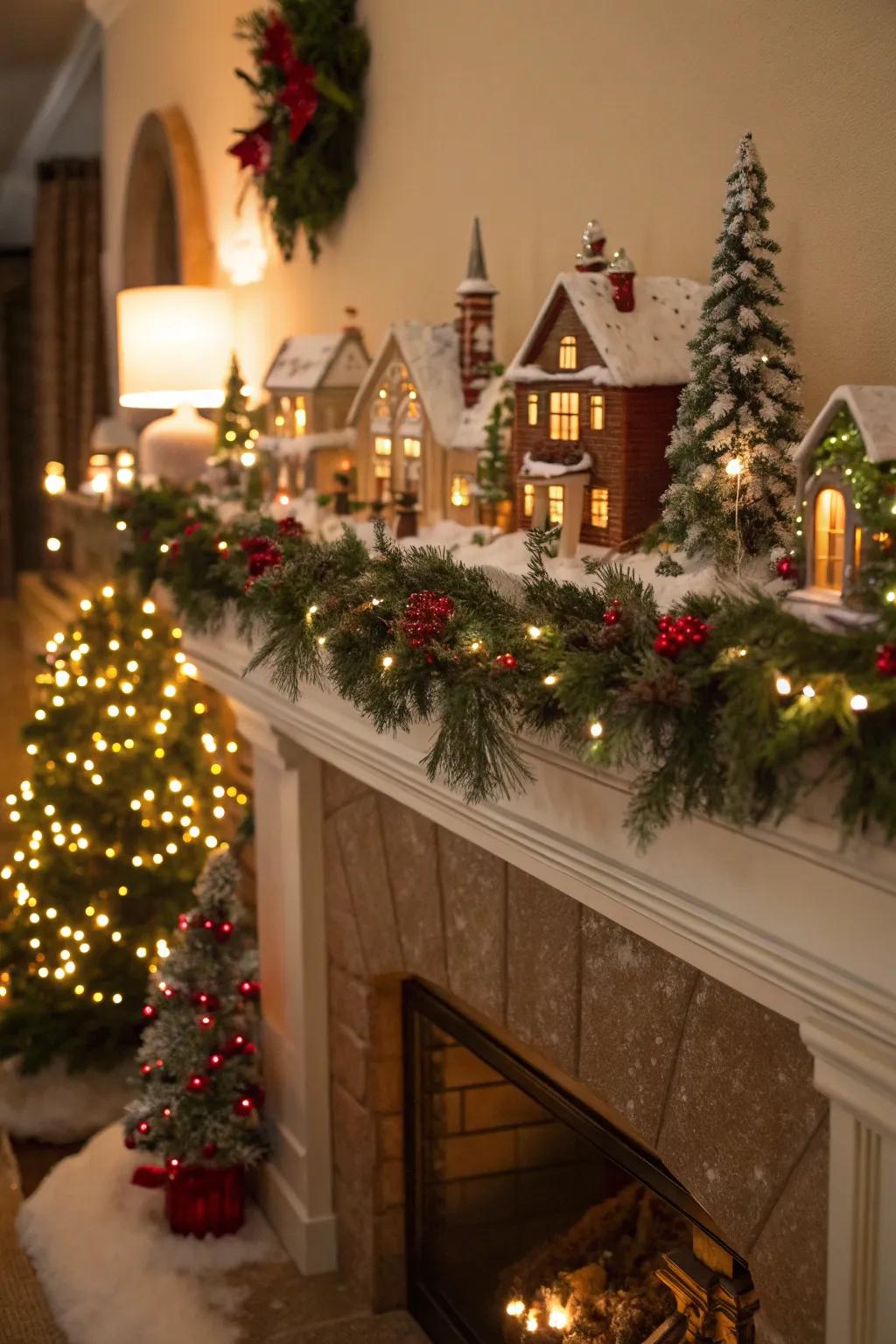 A merry mantel display spreads holiday warmth and beauty.