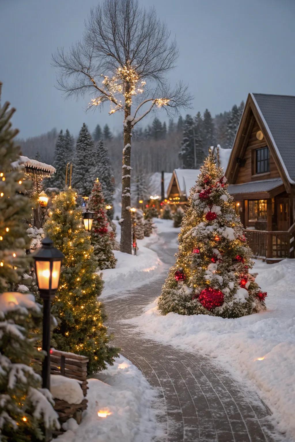 Joyful arboreal features infuse profundity and hue to the Yuleville.