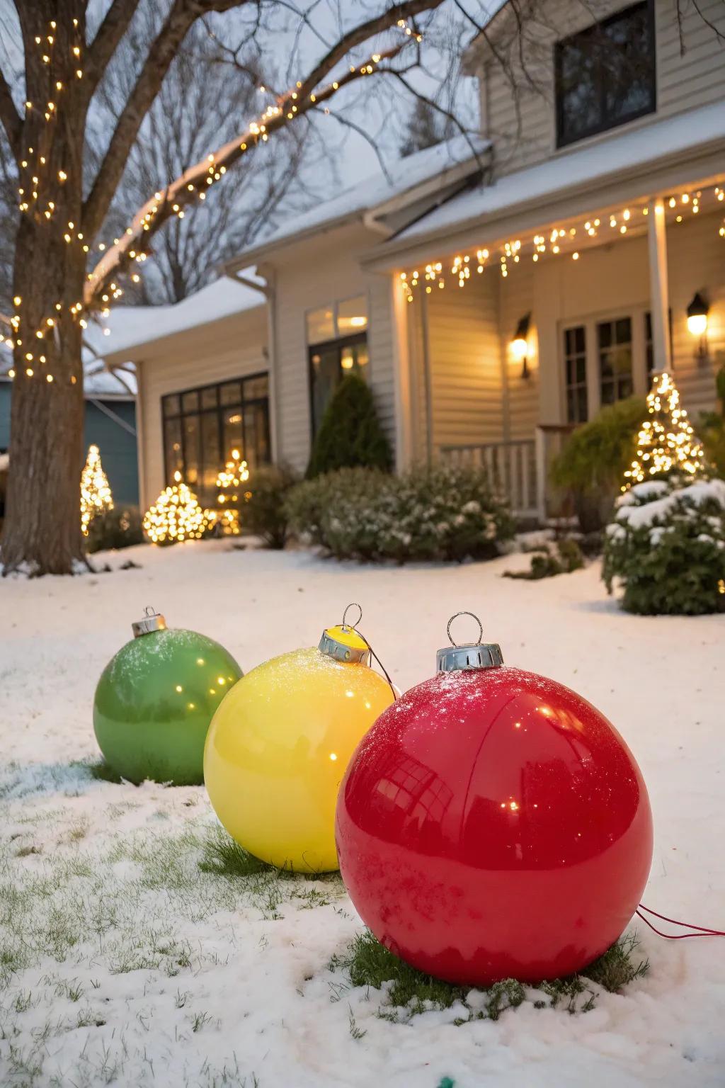 Giant spheres deliver a striking and festive statement.