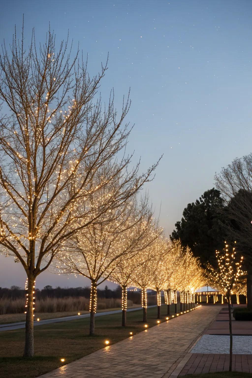 Simple tree adornment with warm, white lights.