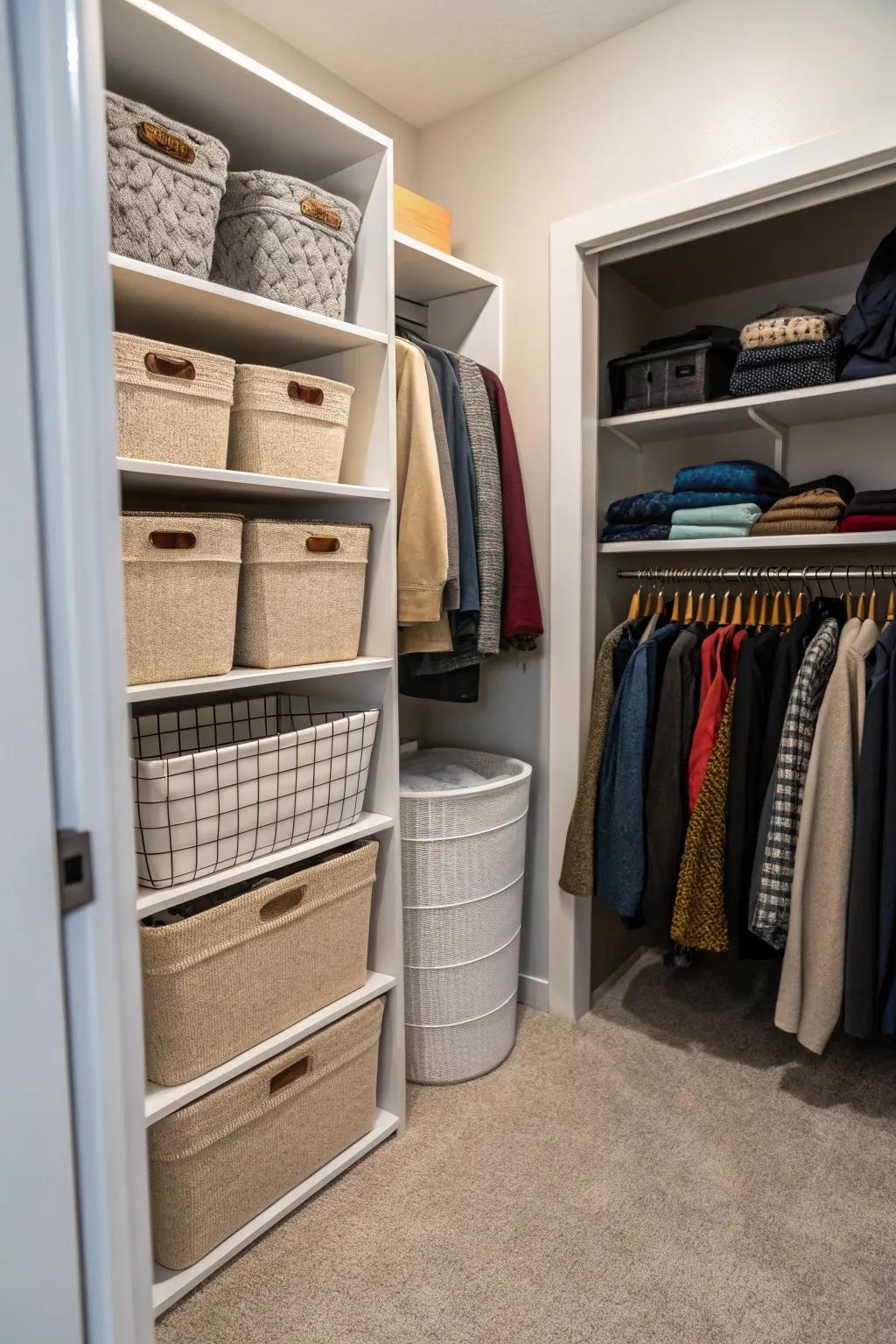 Tuck bigger objects out of sight with concealed shelves.