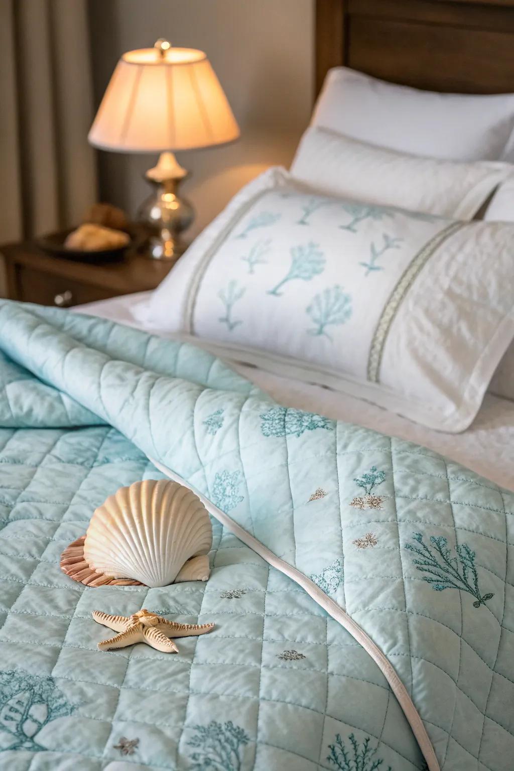 Airy bedspreads deliver comfort and coastal sophistication.