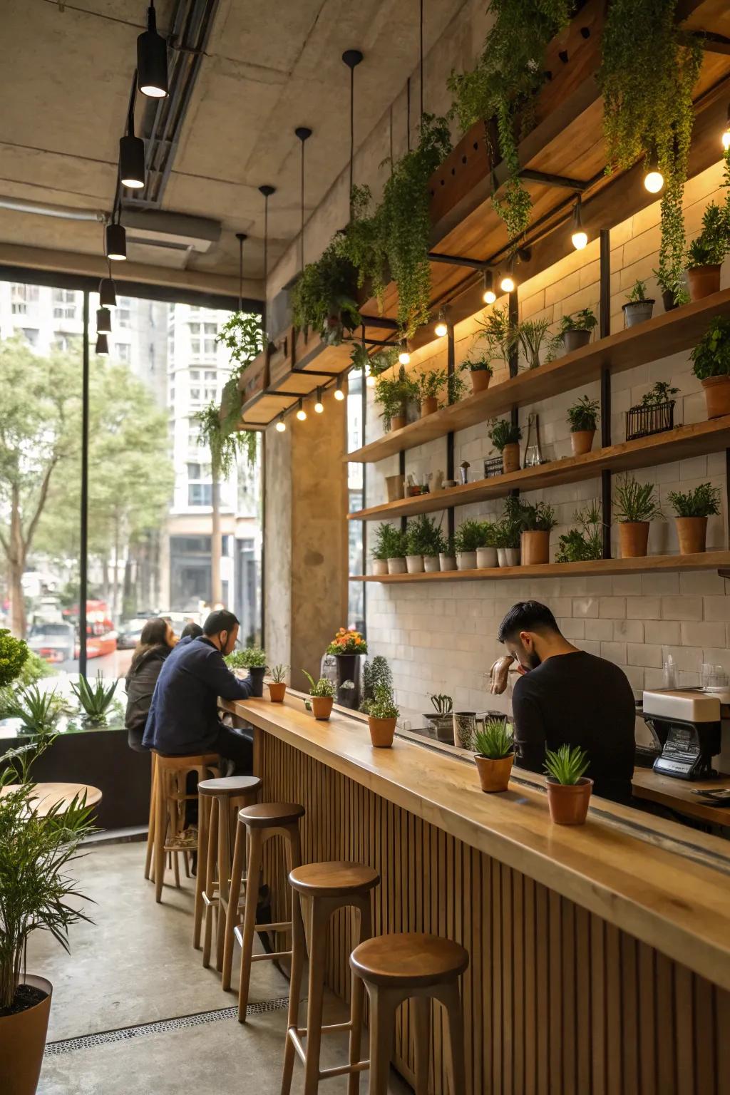 Plants foster a lively and fresh ambiance in your coffee space.