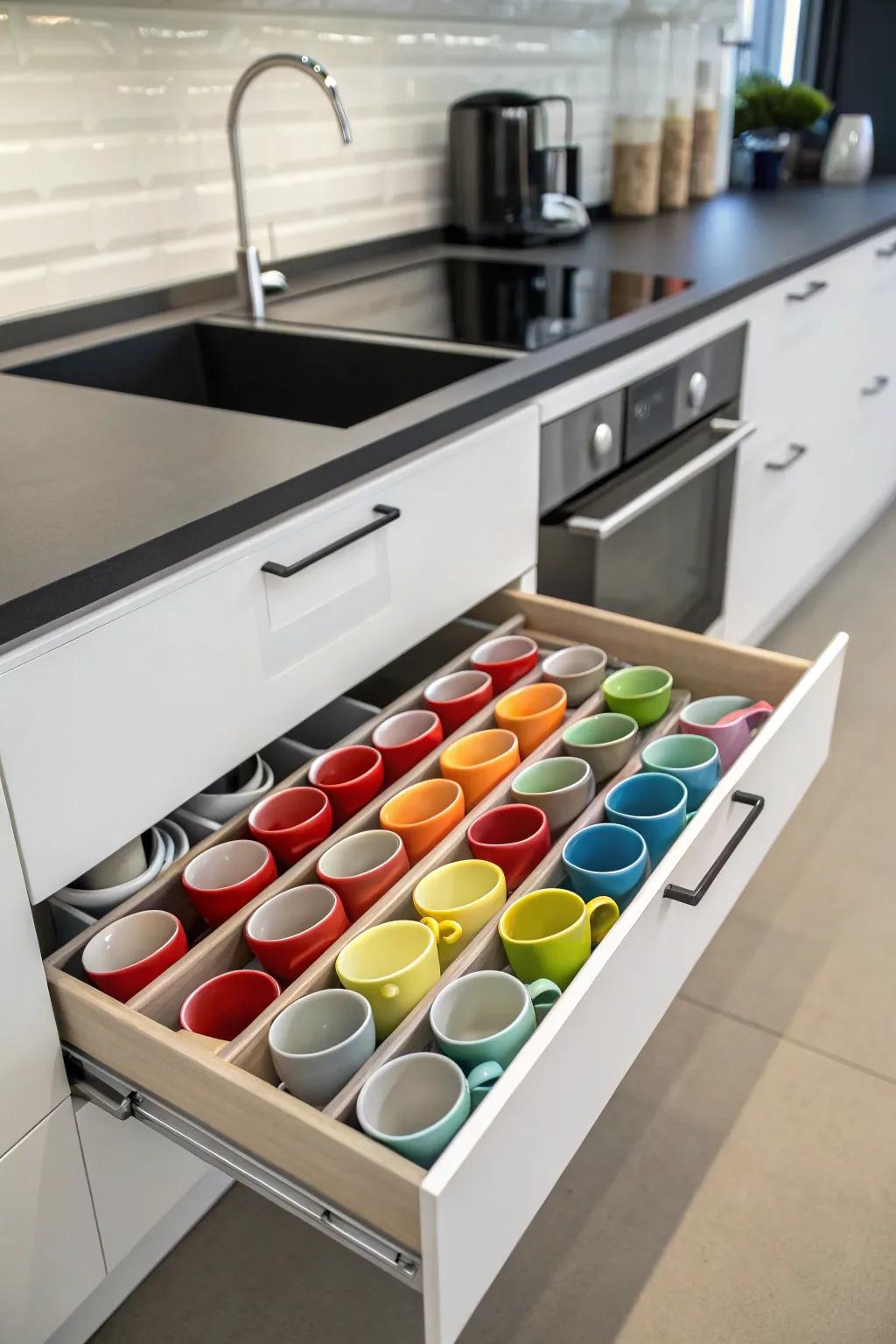 Mug storage injects a personal element into your coffee drawer.