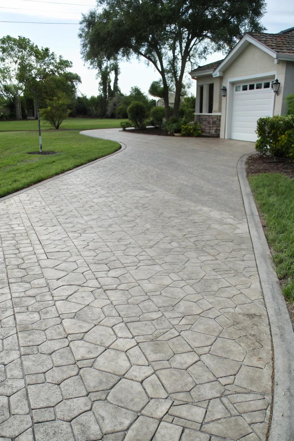 A textured concrete driveway offering the allure of cobblestone.