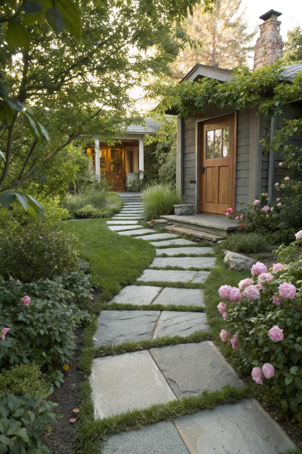 The merging of concrete and stone makes for an impressive entrance.