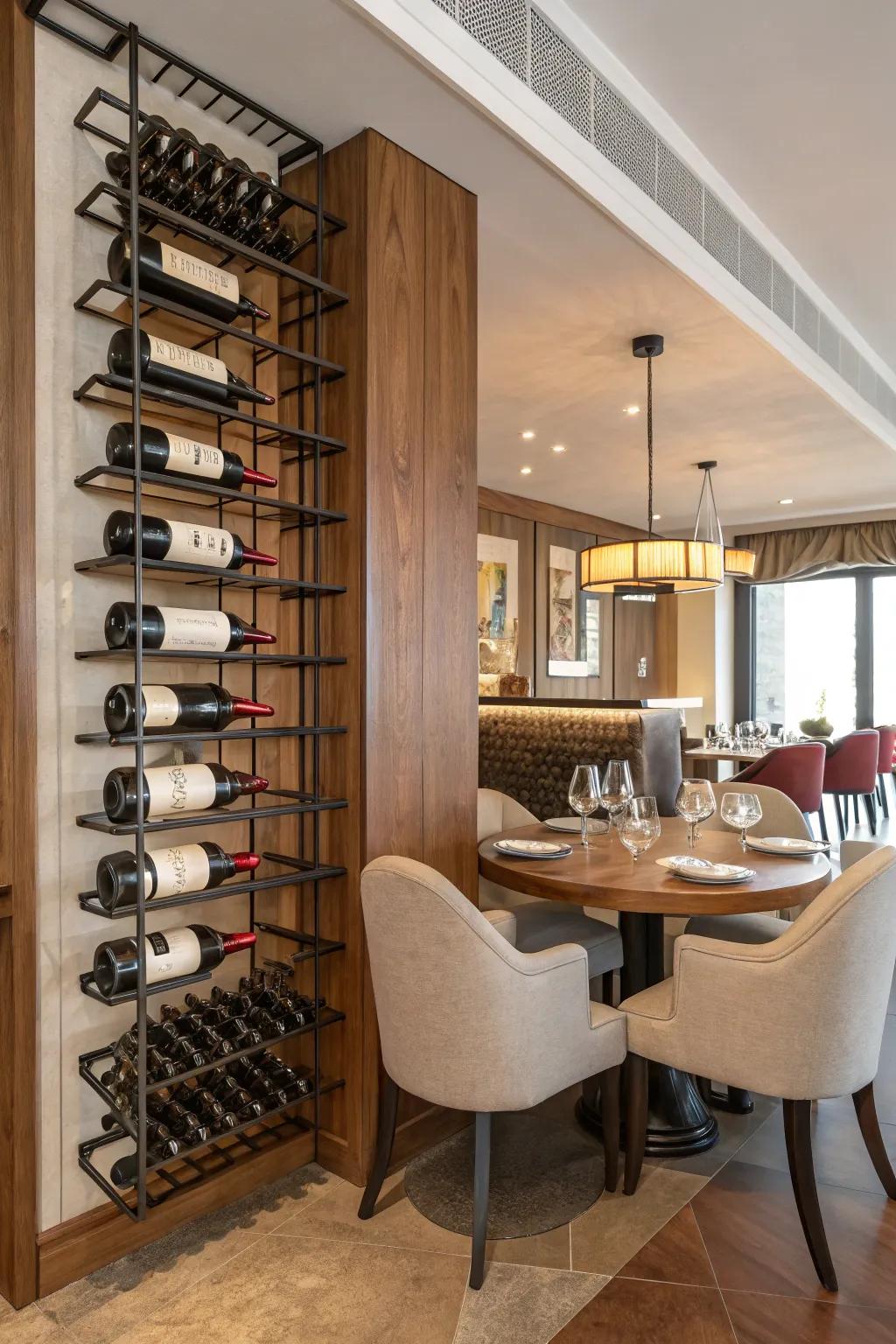 Timber and metal produce a stylish comparison on this wine rack.