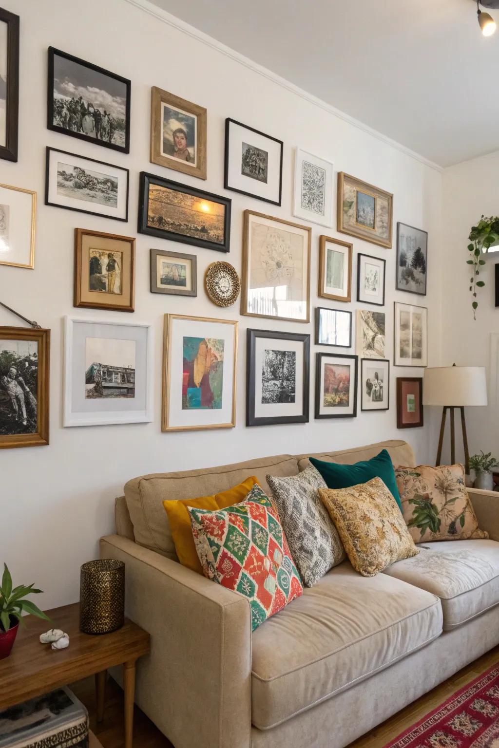A personalized gallery-style wall showcasing treasured memories and artistry