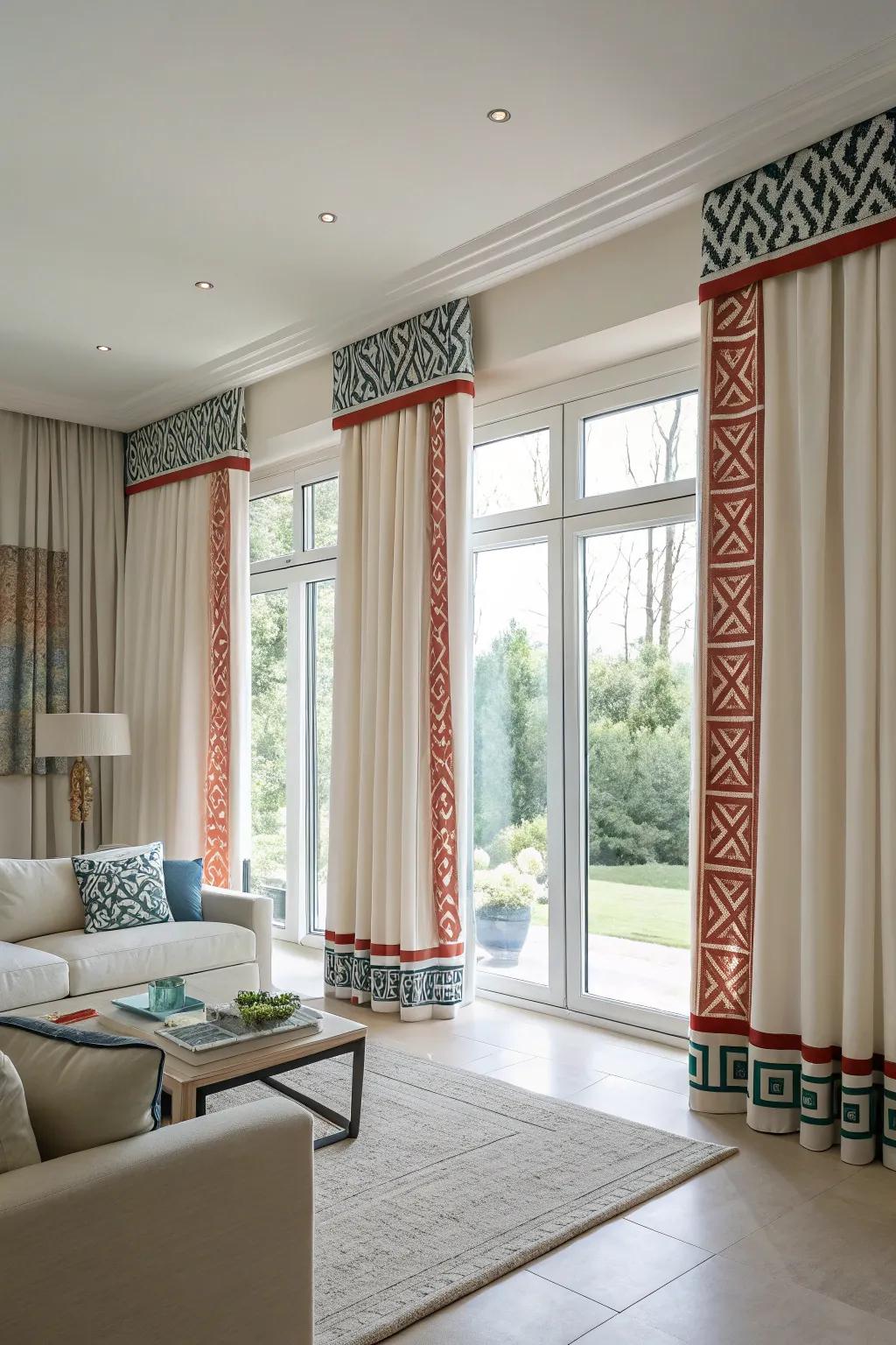 Modern drapes showcasing bold geometric enhancements.